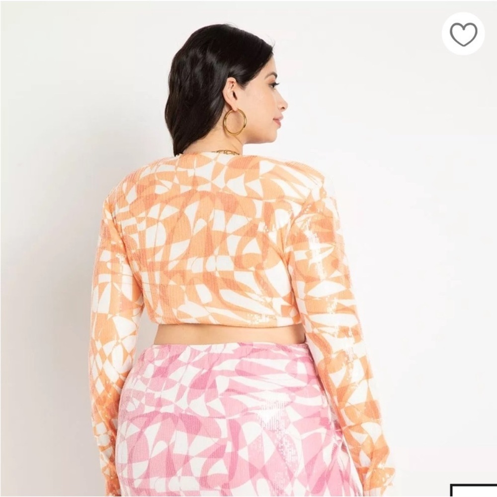 Melissa Mercedes x Eloquii Sequin Dress 24 Pink Orange Open Back Long Sleeves - Picture 2 of 6